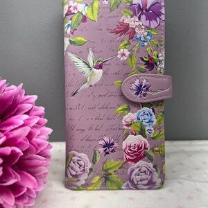 Woman’s Wallet Large : Humingbird Garden Purple